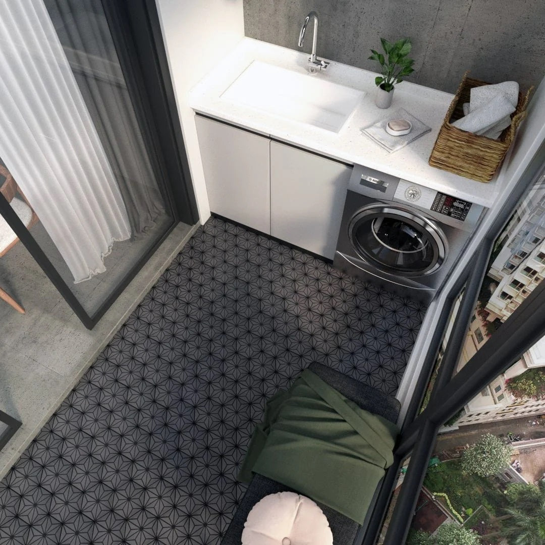 black hexagon tiles