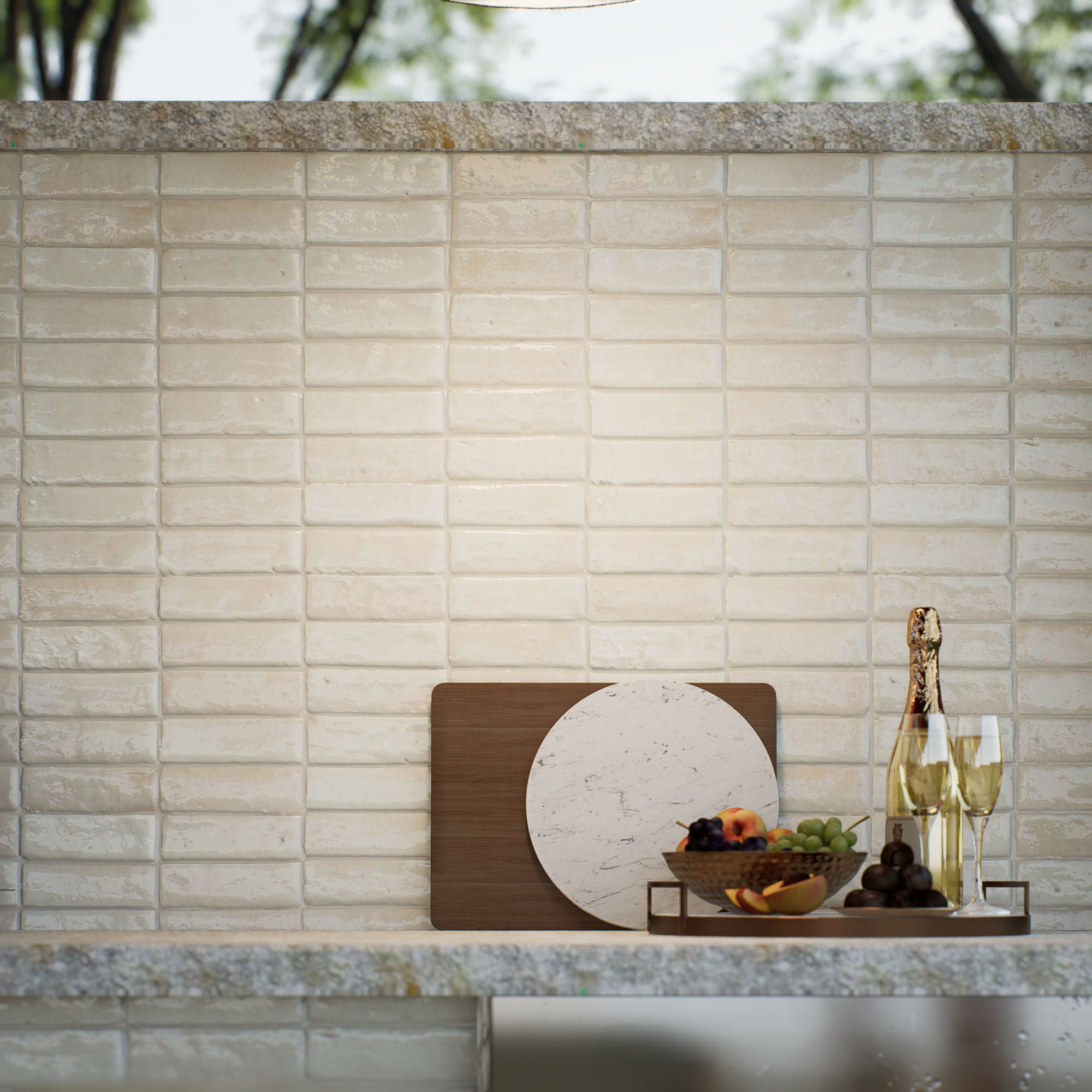 Linen Beige Zellige Tile 2x6 Bejmat: Handmade Moroccan Clay Tile
