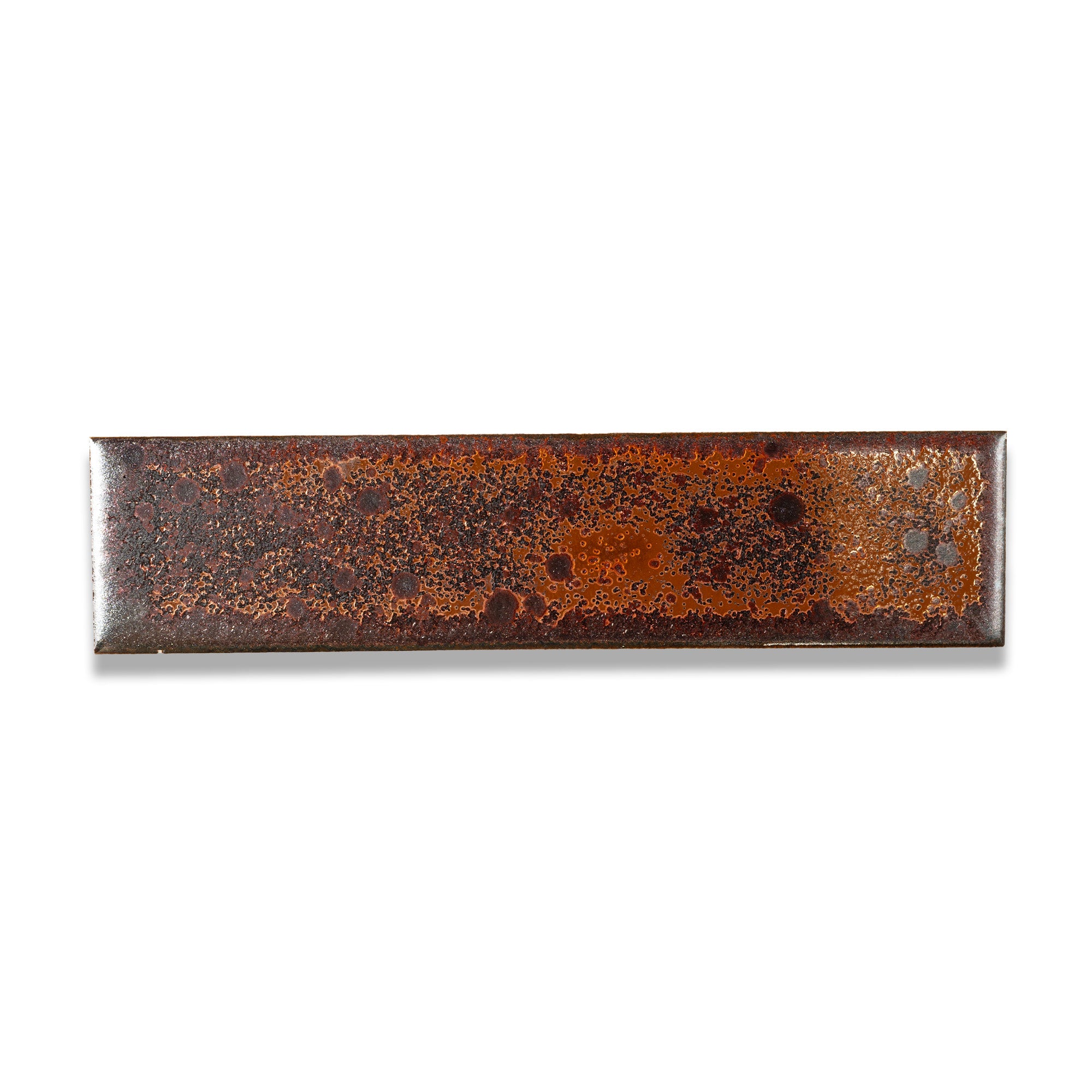 Rusty Red Glazed Porcelain Tile 2x8 — single tile showing unique surface texture