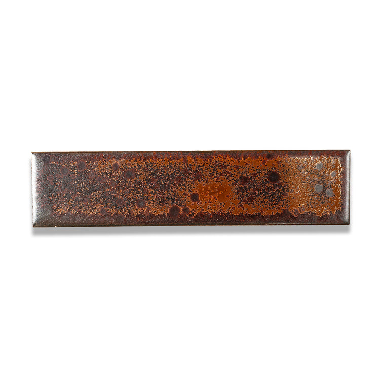 Rusty Red Glazed Porcelain Tile 2x8 — single tile showing unique surface texture