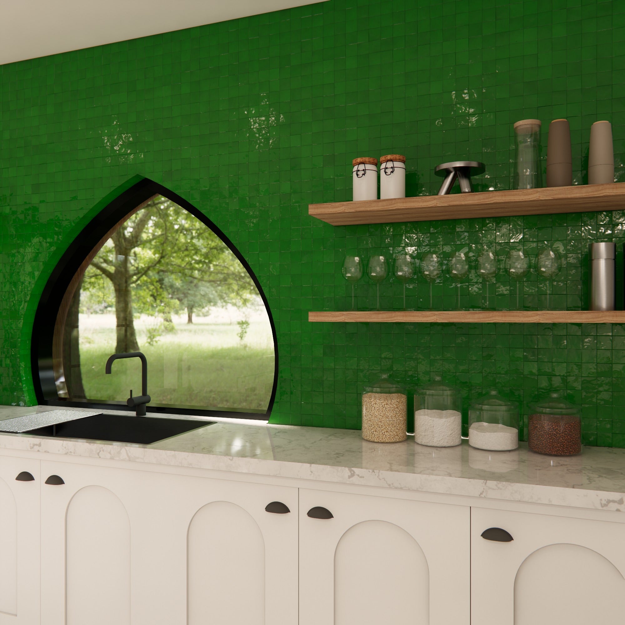 Cactus Green Zellige Tile 2x2 Mosaic: Vibrant Tile Option – LiLi Tile