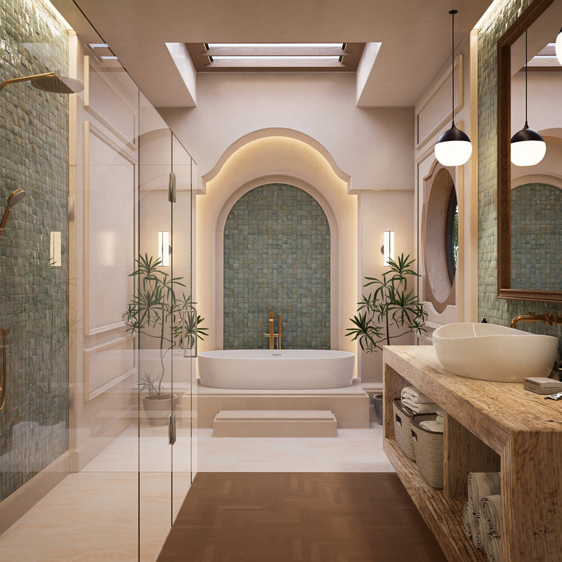 Moroccan Jade Zellige Tile - 2x2 Mosaic