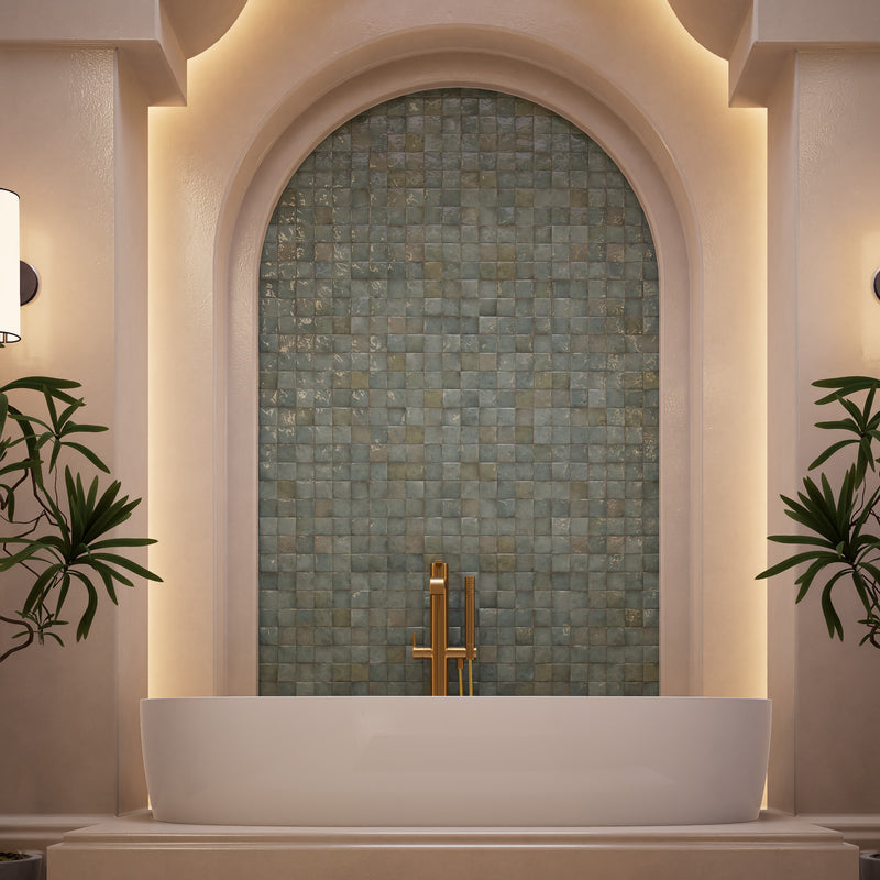 Moroccan Jade Zellige Tile - 2x2 Mosaic