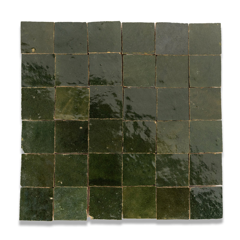 Olive Green Zellige Tile - 2x2 Mosaic