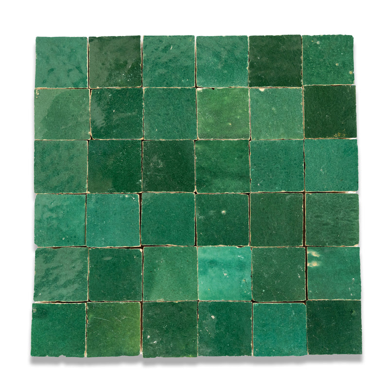 Beetle Green Zellige Tile - 2x2 Mosaic