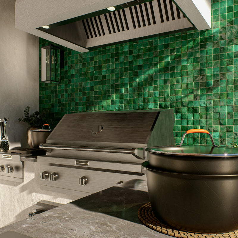 Beetle Green Zellige Tile - 2x2 Mosaic