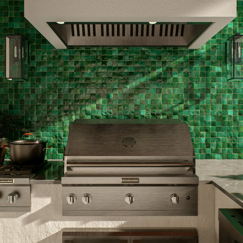 Beetle Green Zellige Tile - 2x2 Mosaic
