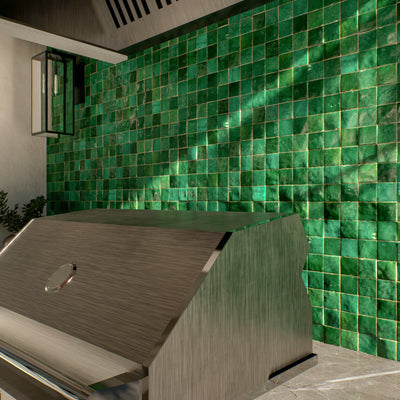 Beetle Green Zellige Tile - 2x2 Mosaic