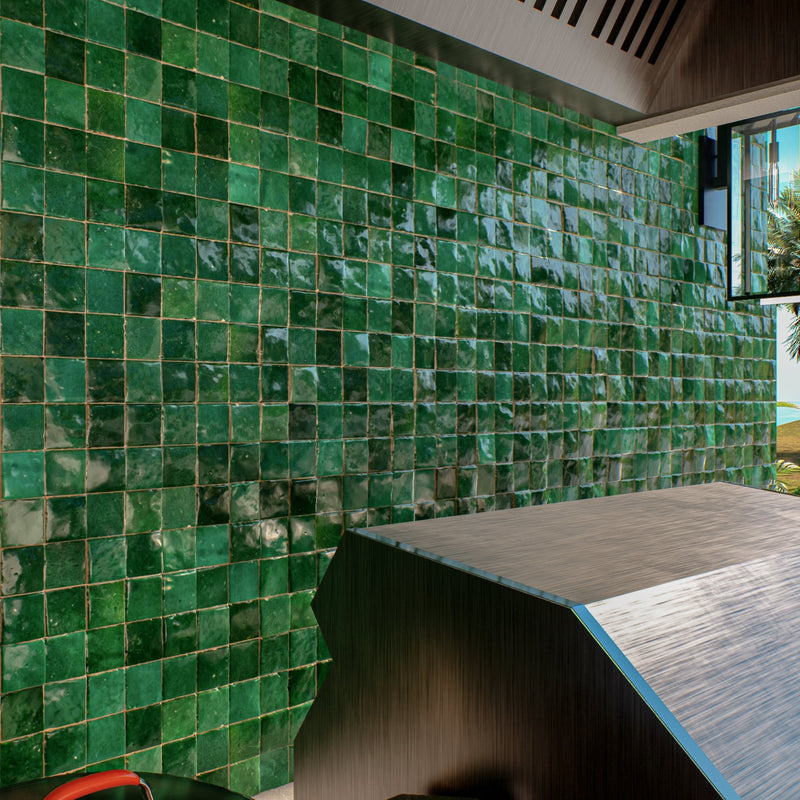 Beetle Green Zellige Tile - 2x2 Mosaic
