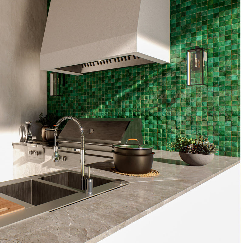 Beetle Green Zellige Tile - 2x2 Mosaic