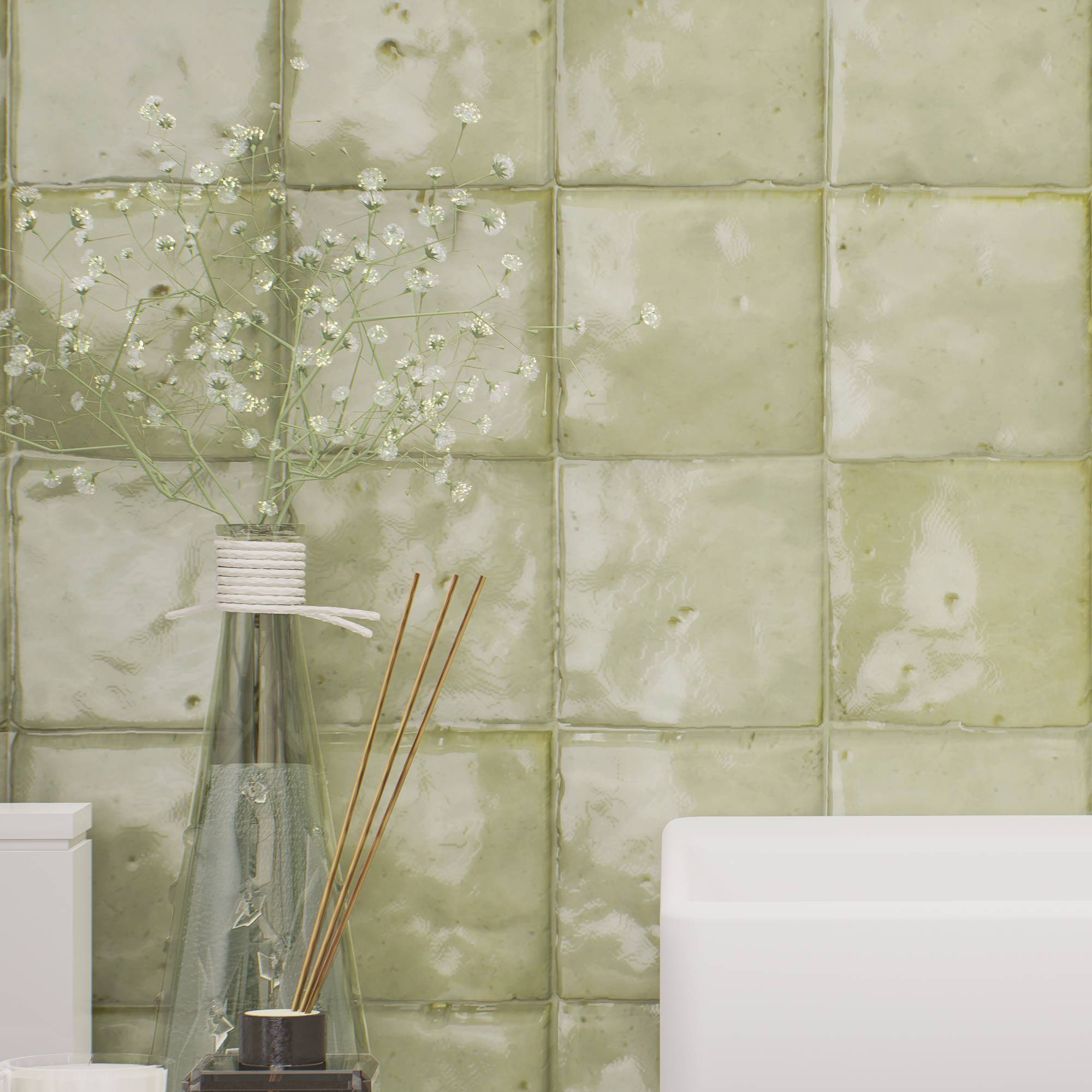 Sage Dust Zellige Tile - Handcrafted Moroccan Clay Tiles (4x4