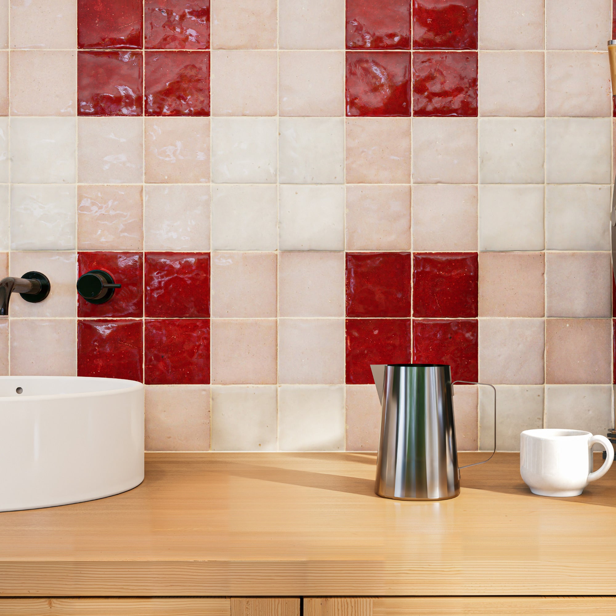 ヨビニオンマルル Magnolia White Zellige 4x4 Tile - Handcrafted Moroccan Clay – LiLi