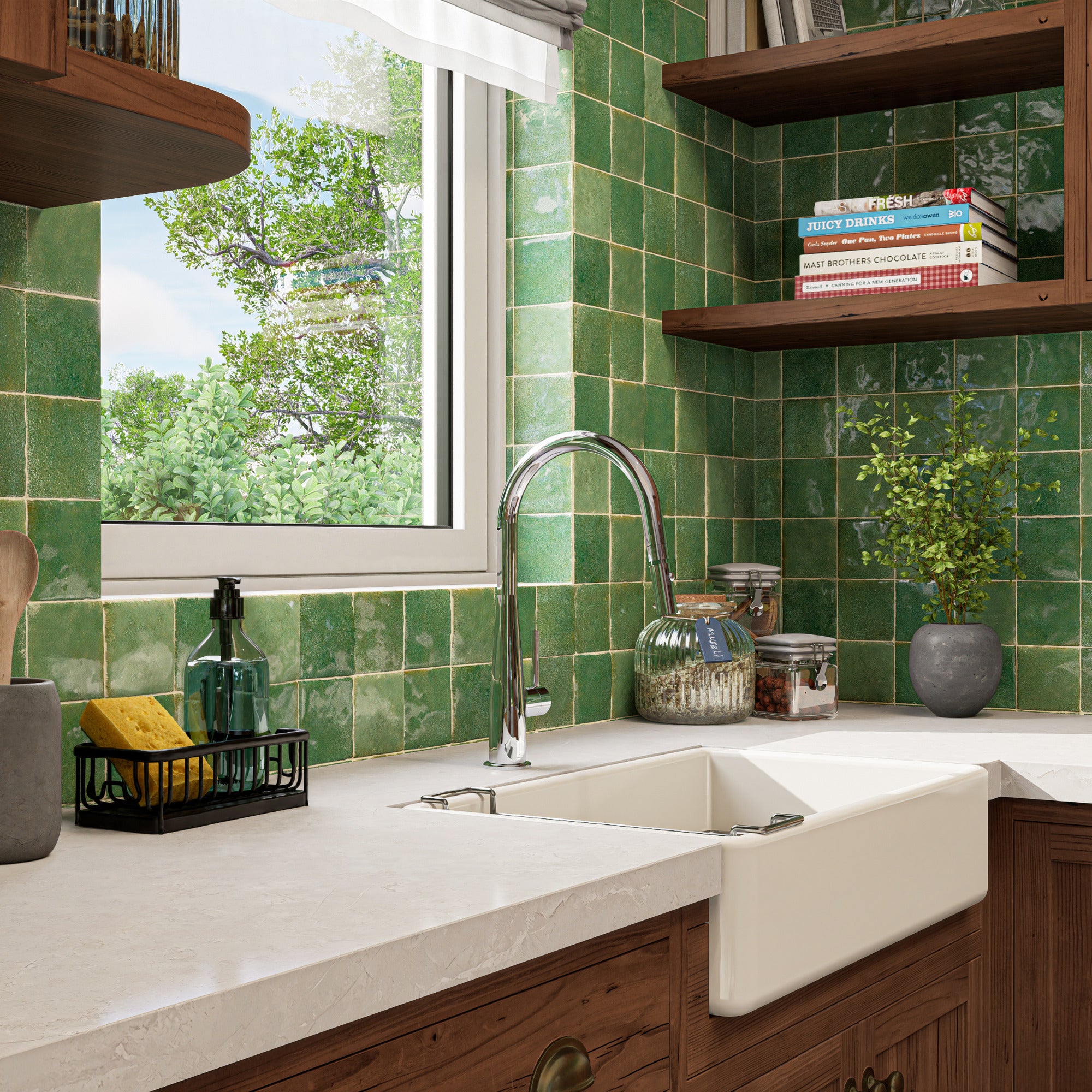 Agave Green Zellige Tile - 4x4 Square – LiLi Tile