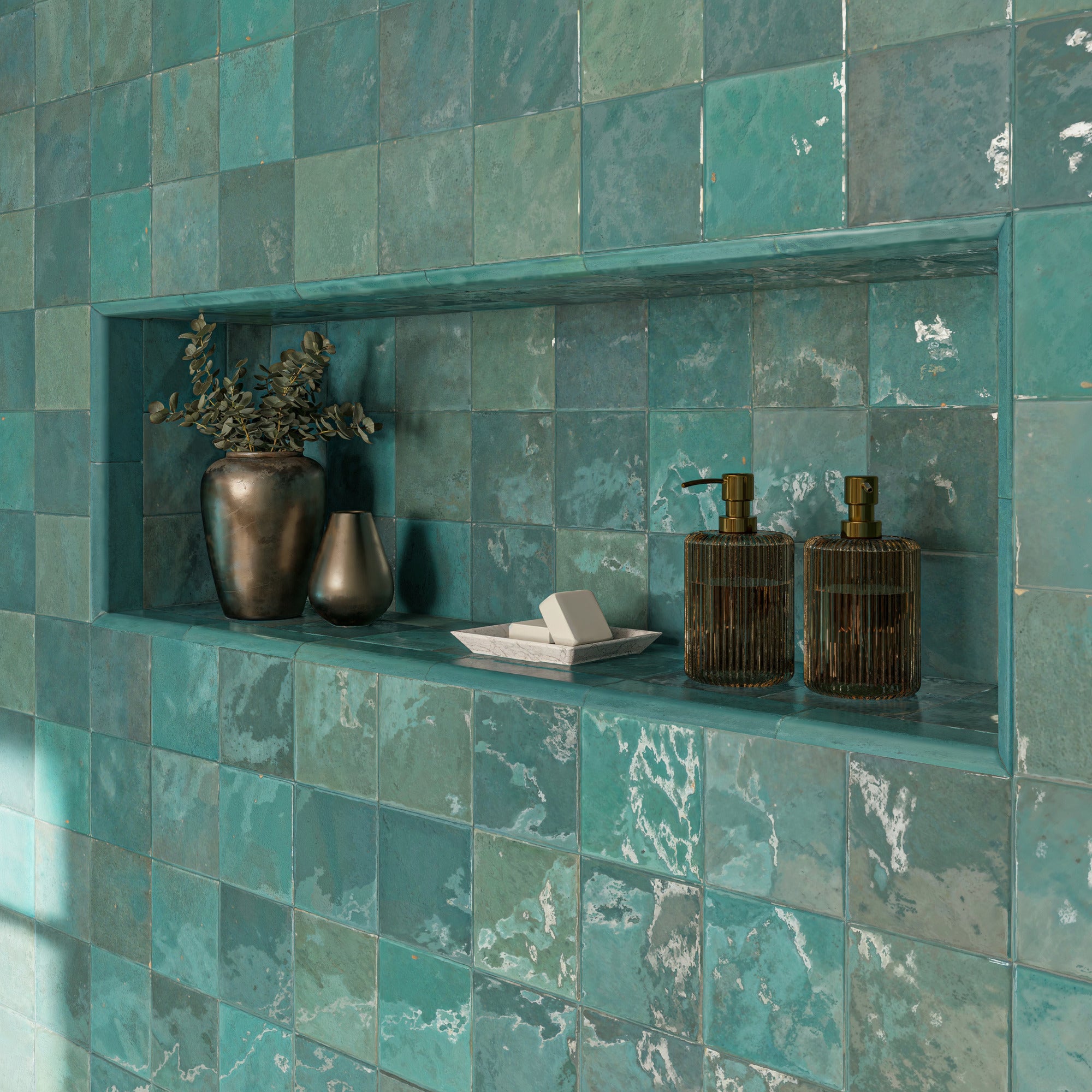 Oasis Blue Zellige Tile - 4x4 Square | Handmade Zellige – LiLi Tile
