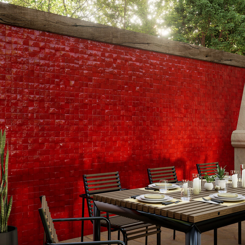 Hibiscus Red Zellige Tile - 2x2 Mosaic