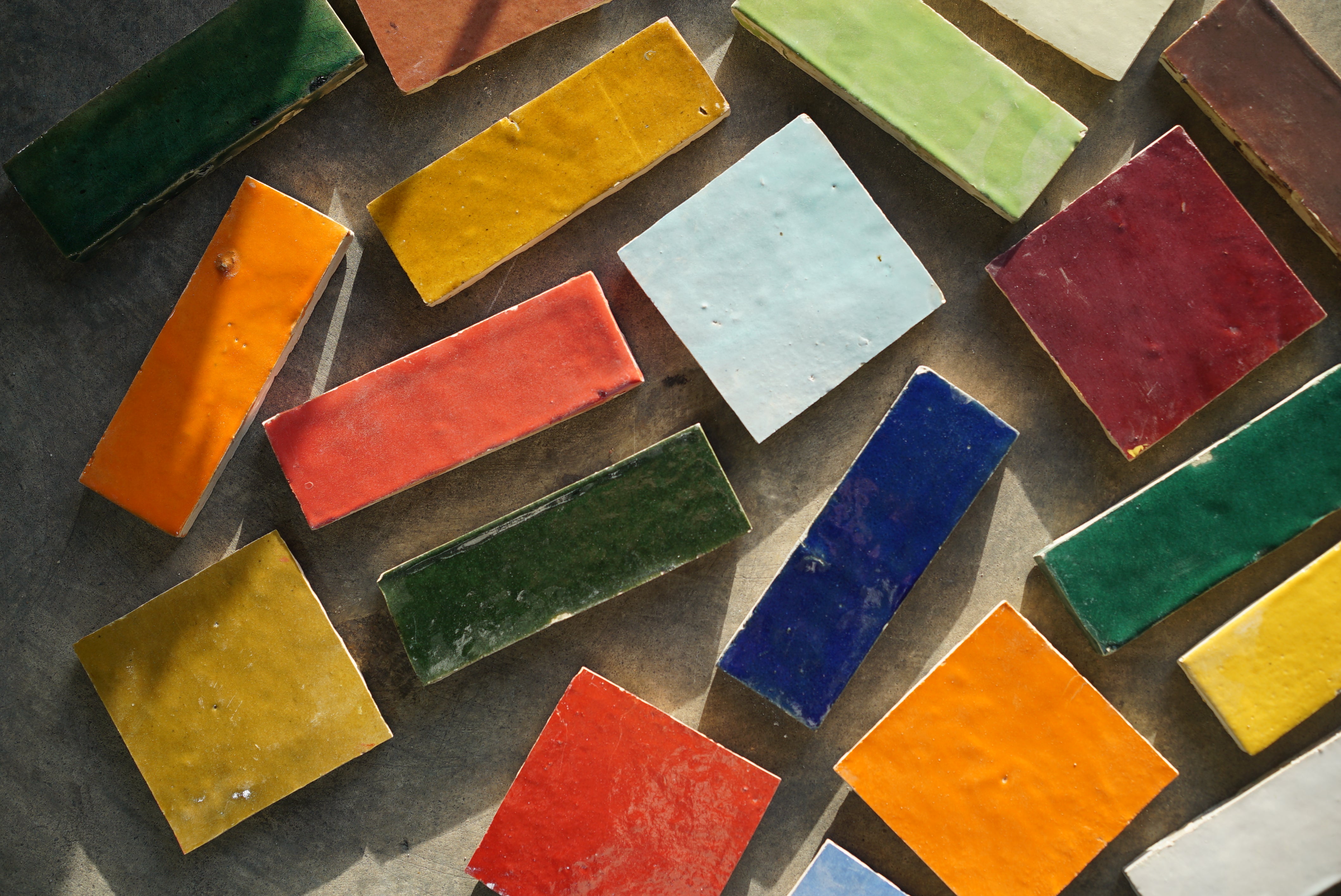 Handcrafted Moroccan zellige tiles in a variety of colors
