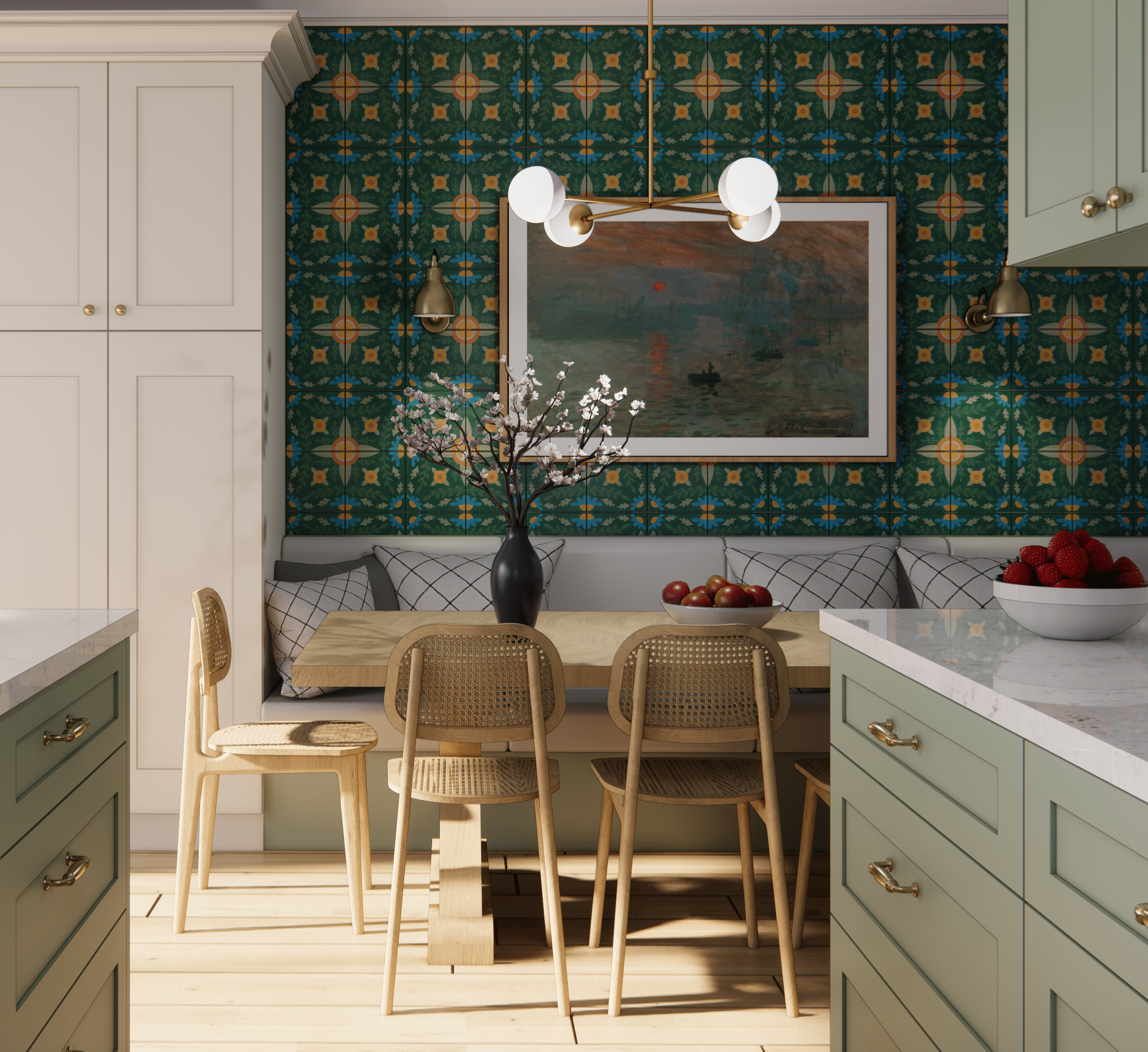 Garden x Mary Engelbreit Cement Tile 8x8 — single tile face showing sage green and floral colour palette