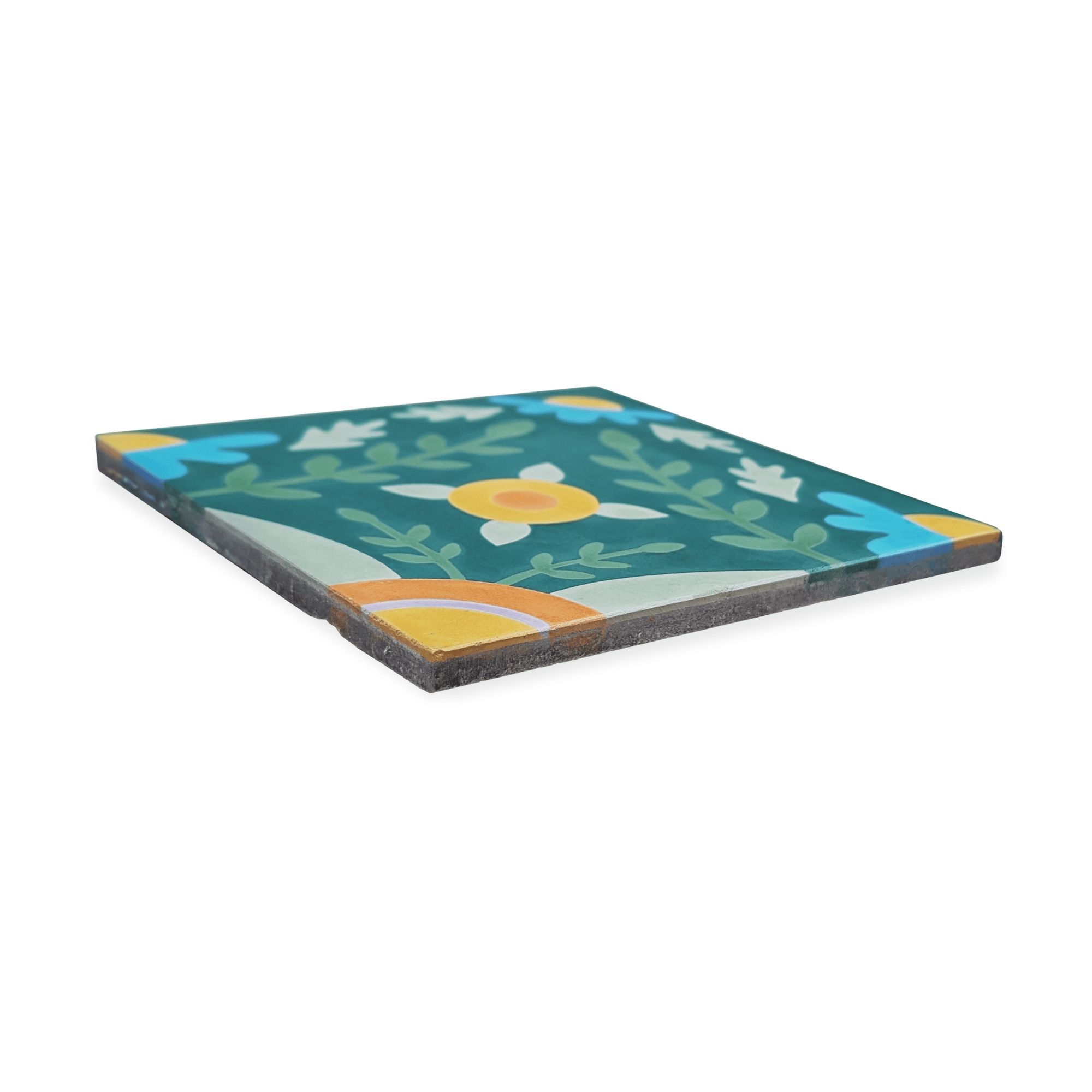Garden x Mary Engelbreit Cement Tile 8x8 — side view showing 1/2 inch thickness
