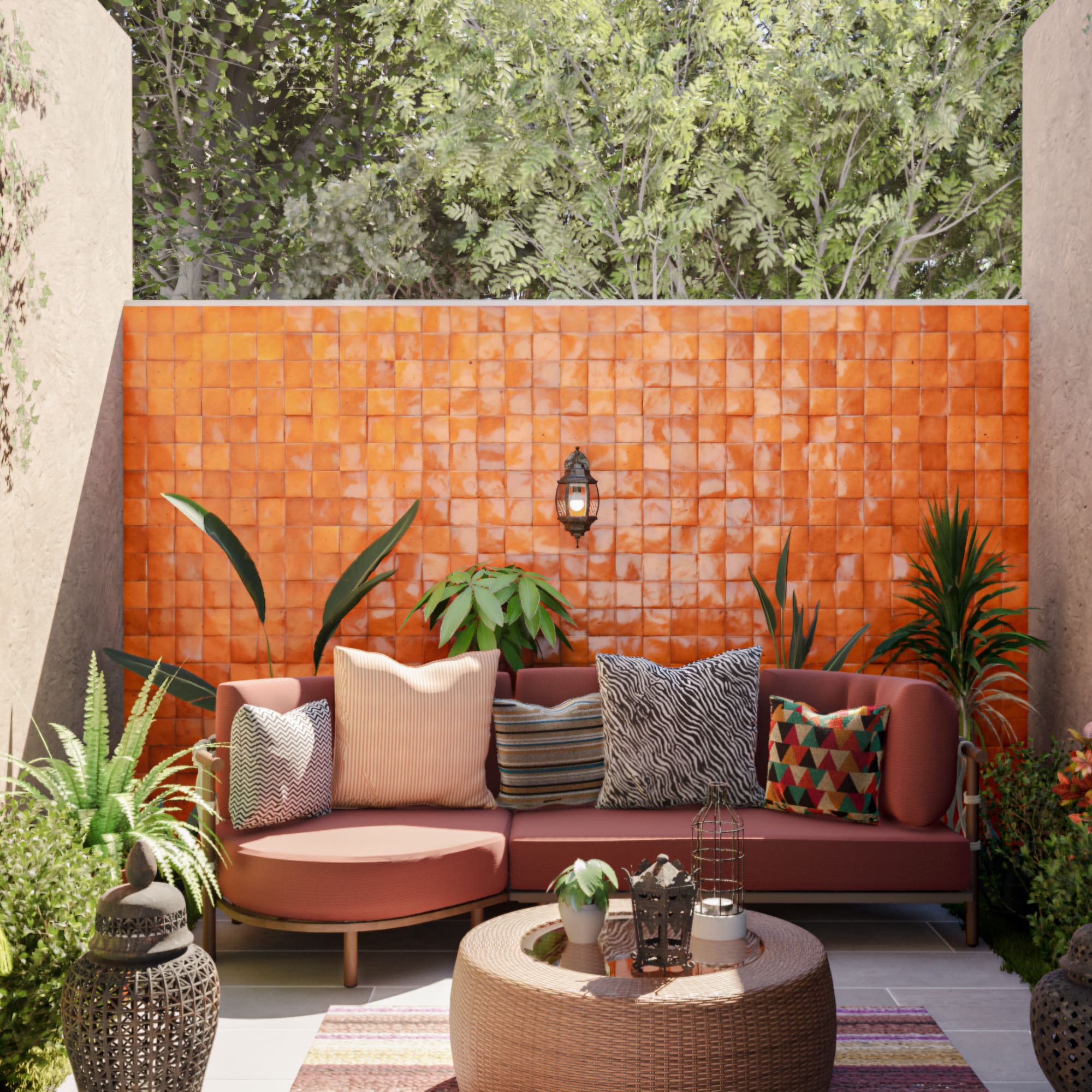 Persimmon Orange Zellige Tile - 4x4 Square | Handmade Zellige