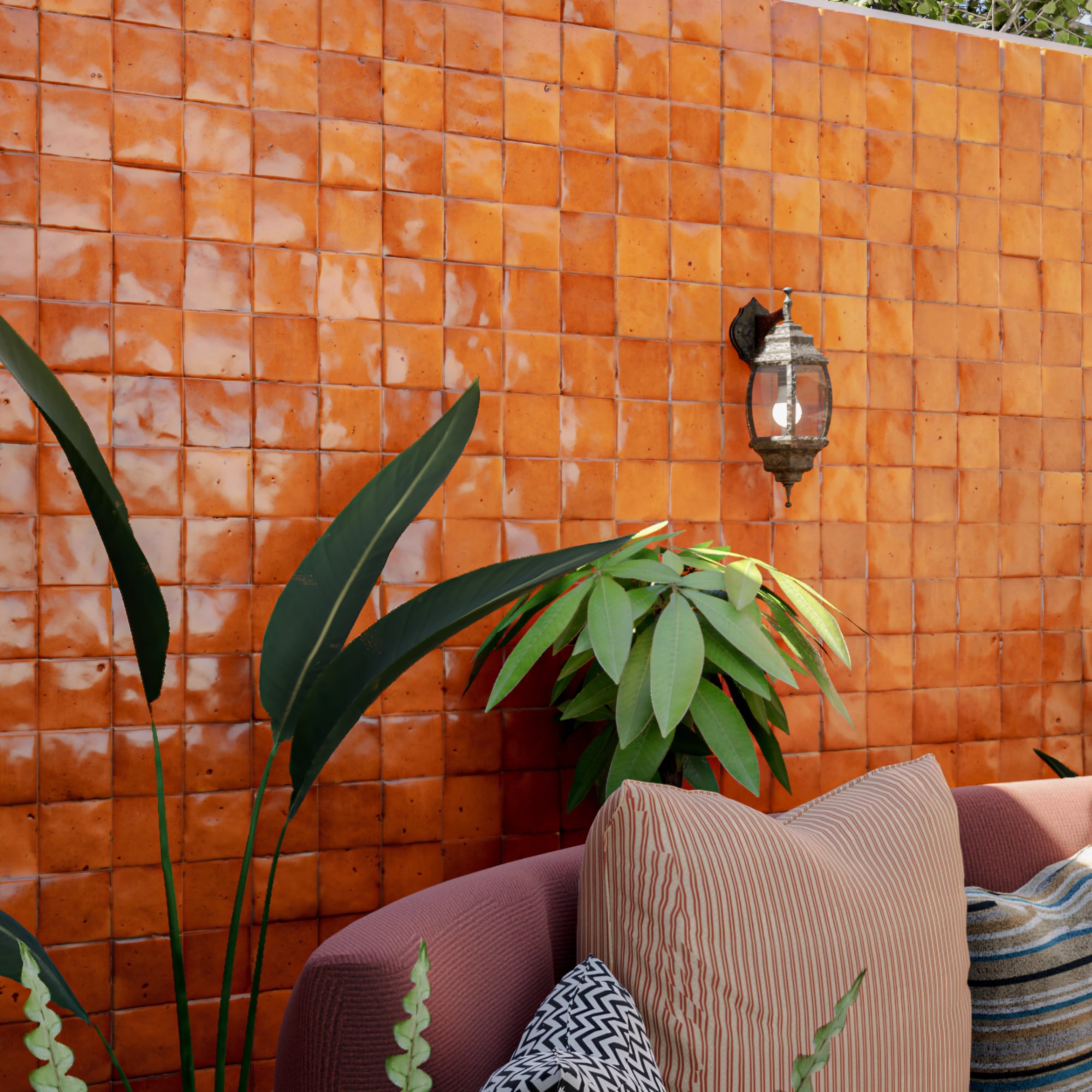 Persimmon Orange Zellige Tile - 4x4 Square | Handmade Zellige
