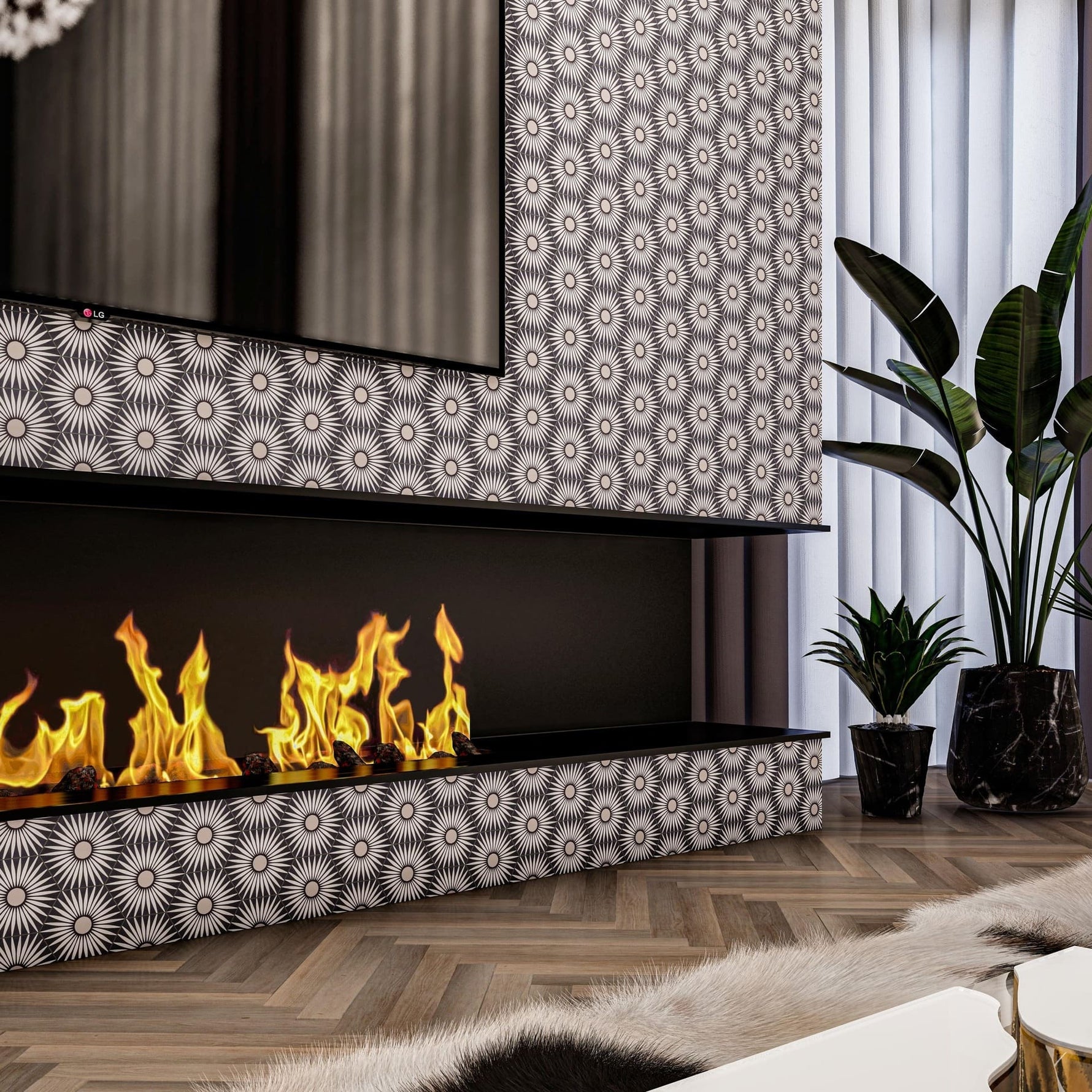 Rise Hexagon Tile: 6” x 7” - LiLi Tile fireplace 