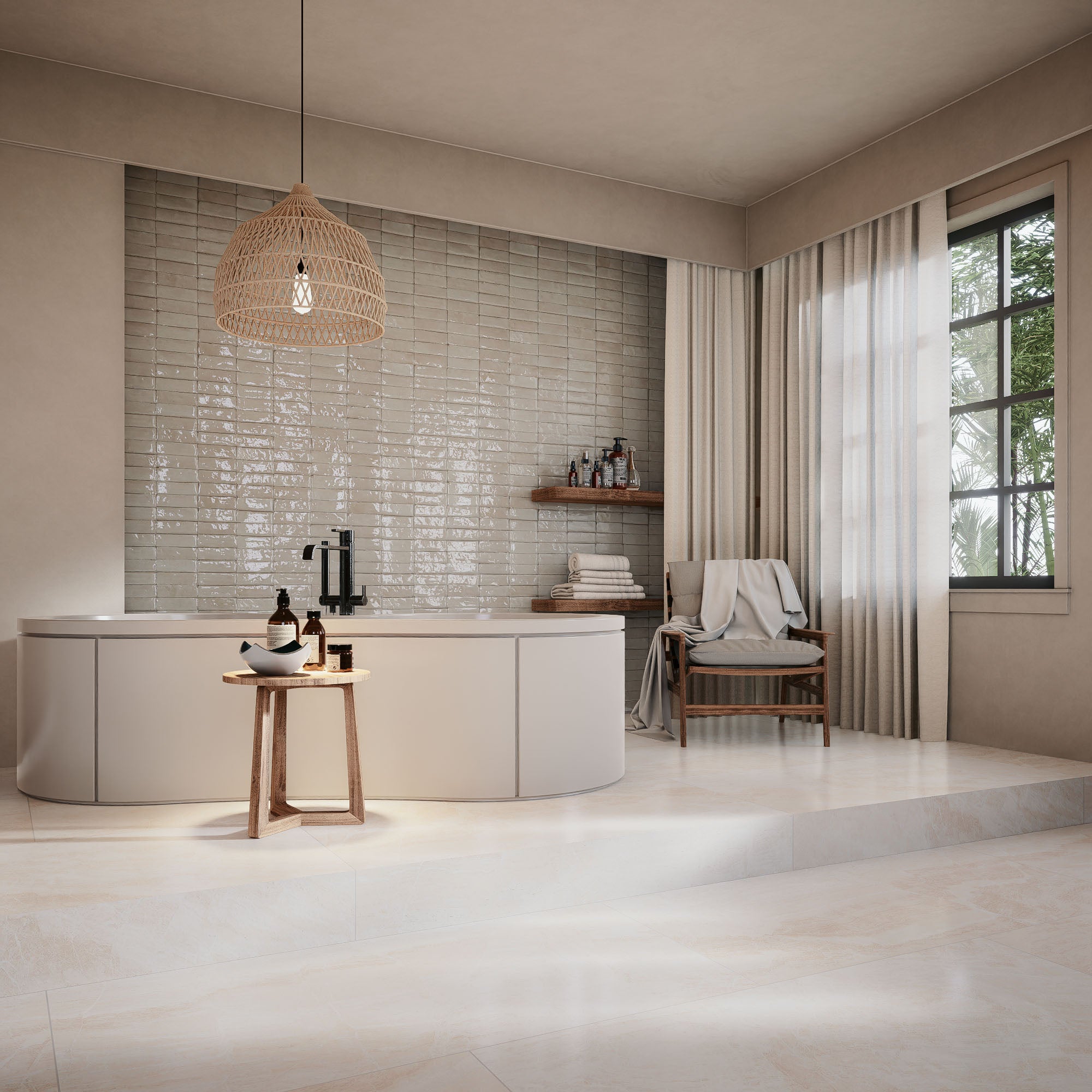 Linen Beige Zellige Tile 2x6 Bejmat: Handmade Moroccan Clay Tile