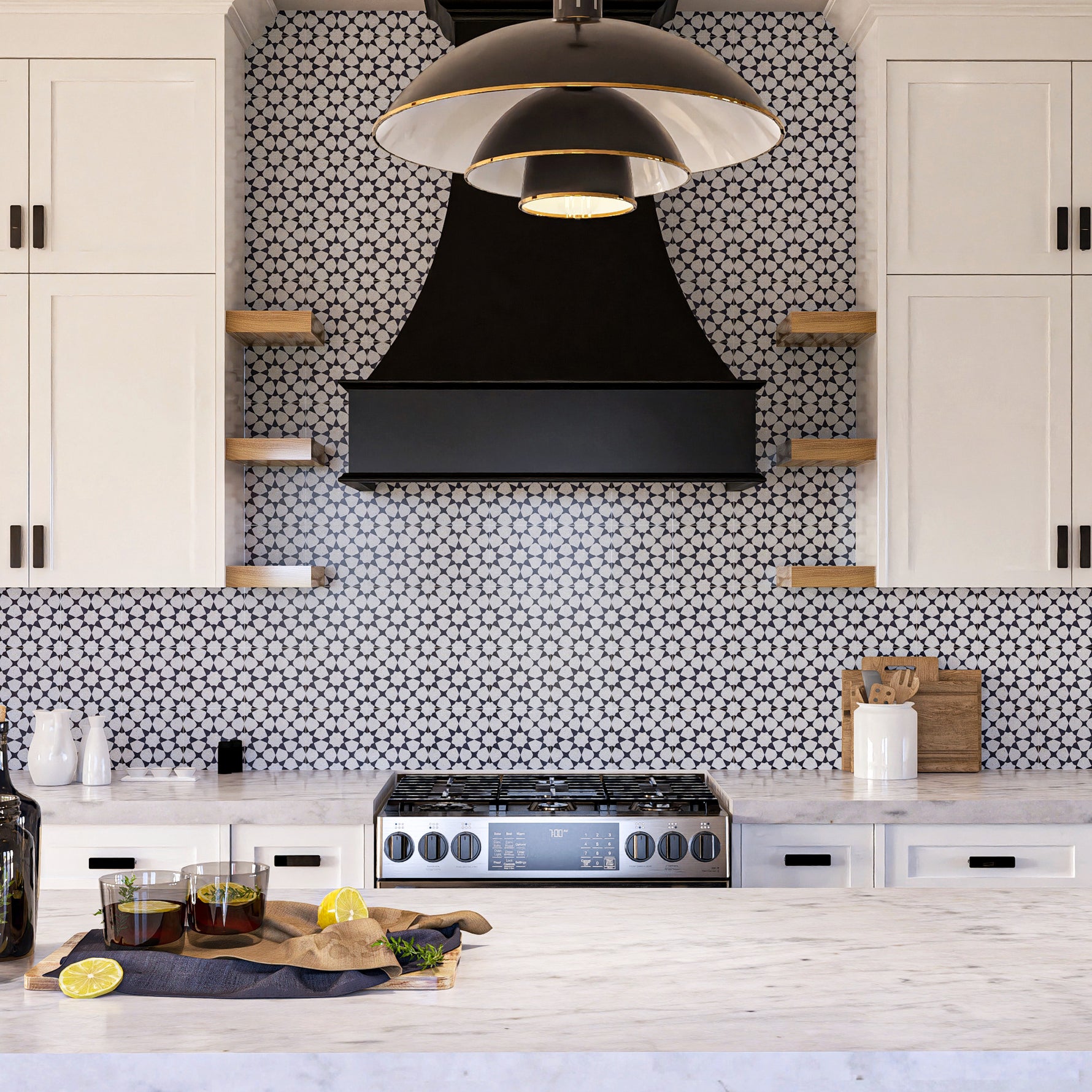 Spark 50 Mother of Pearl Terrazzo Tile: 6” x 6” - LiLi Tile kitchen