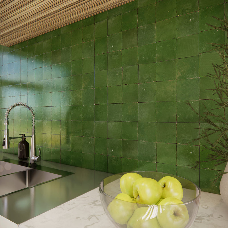 kitchen with zellige green