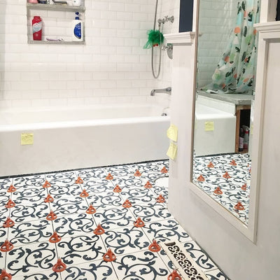 These customized whimsical Celine cement tiles are perfect for backsplashes, accent walls, and stunning floors.