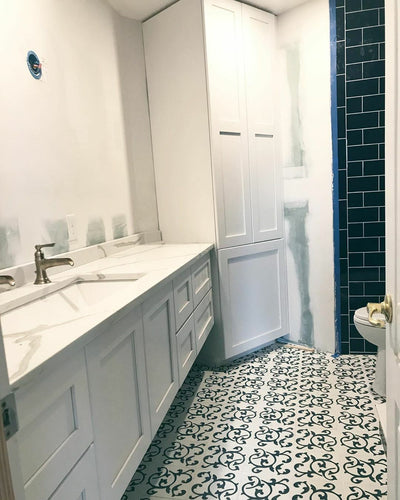 These whimsical Celine 9 cement tiles are perfect for backsplashes, accent walls, and stunning floors.
