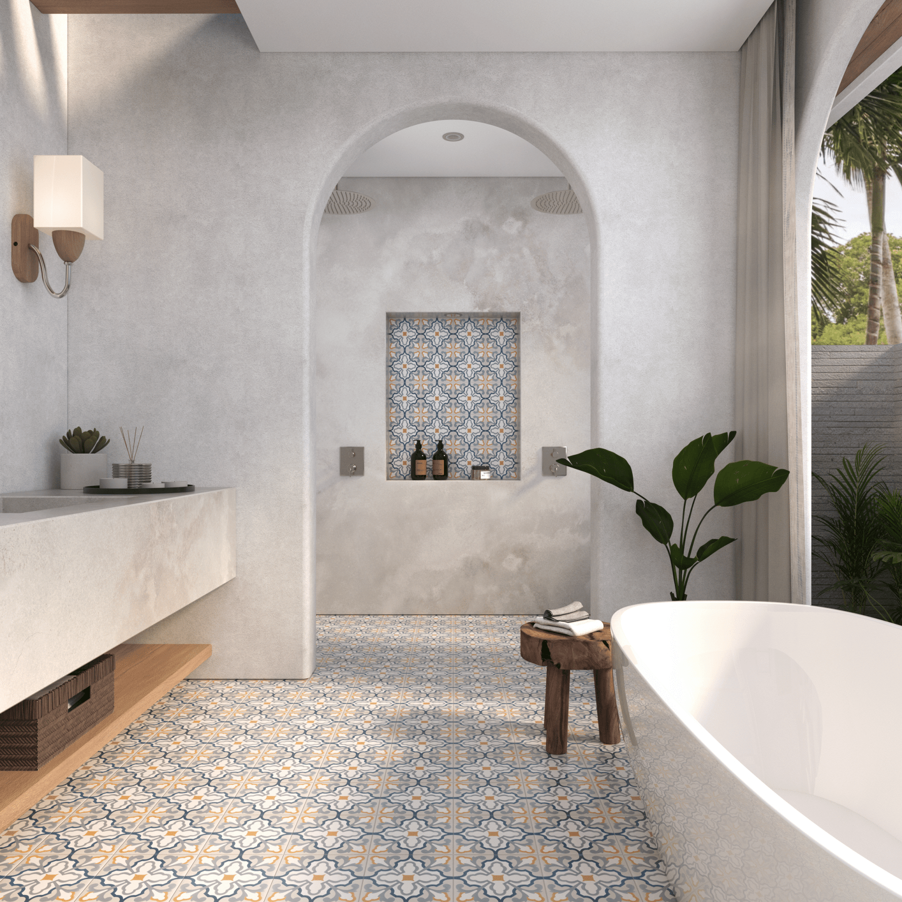 Florence Tile: 8” x 8” - LiLi Tile bathroom 