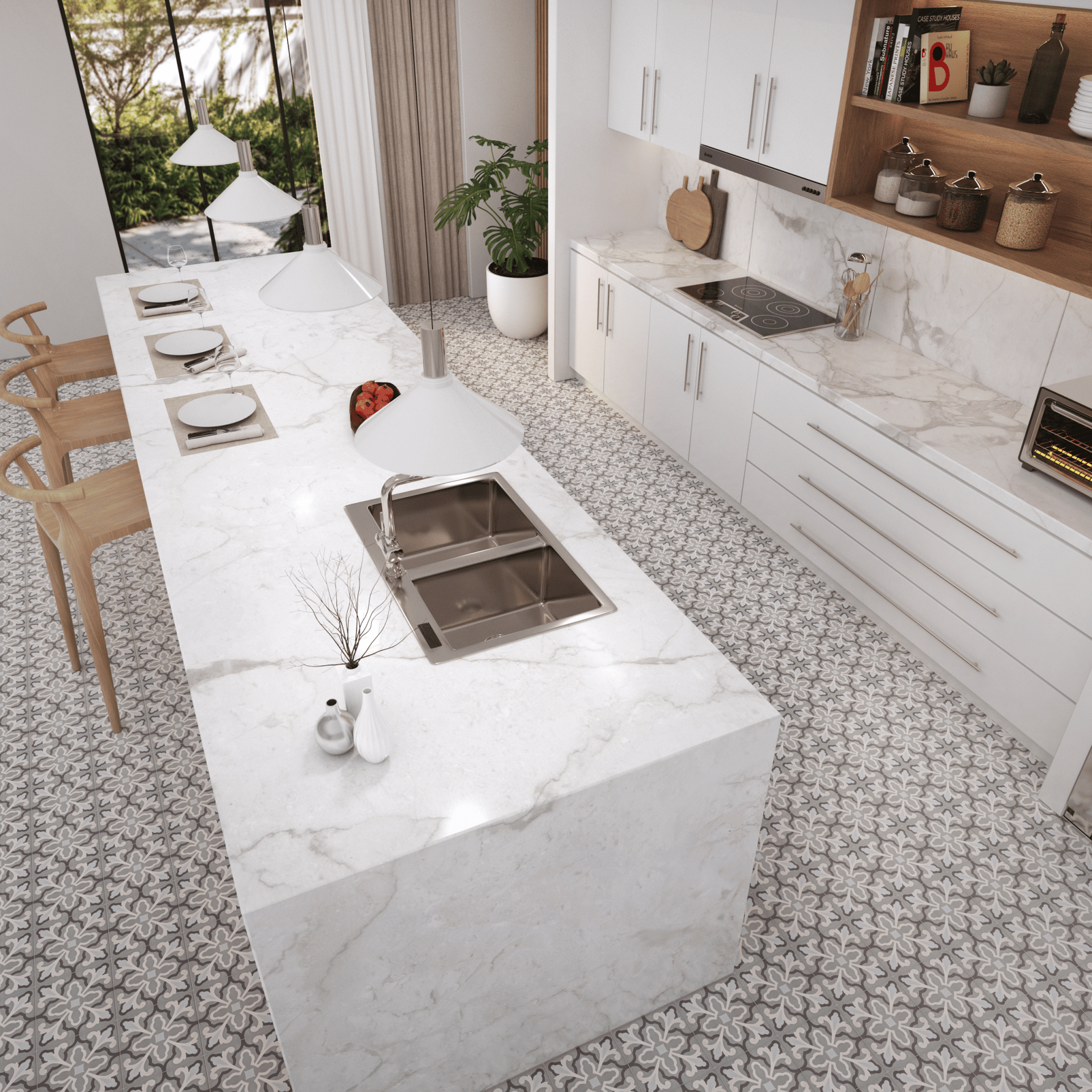Florence Tile: 8” x 8” - LiLi Tile kitchen 