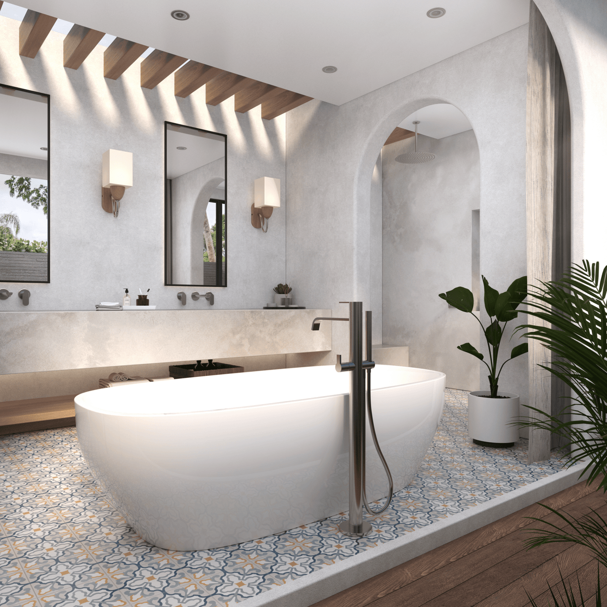 Florence Tile: 8” x 8” - LiLi Tile bathroom 