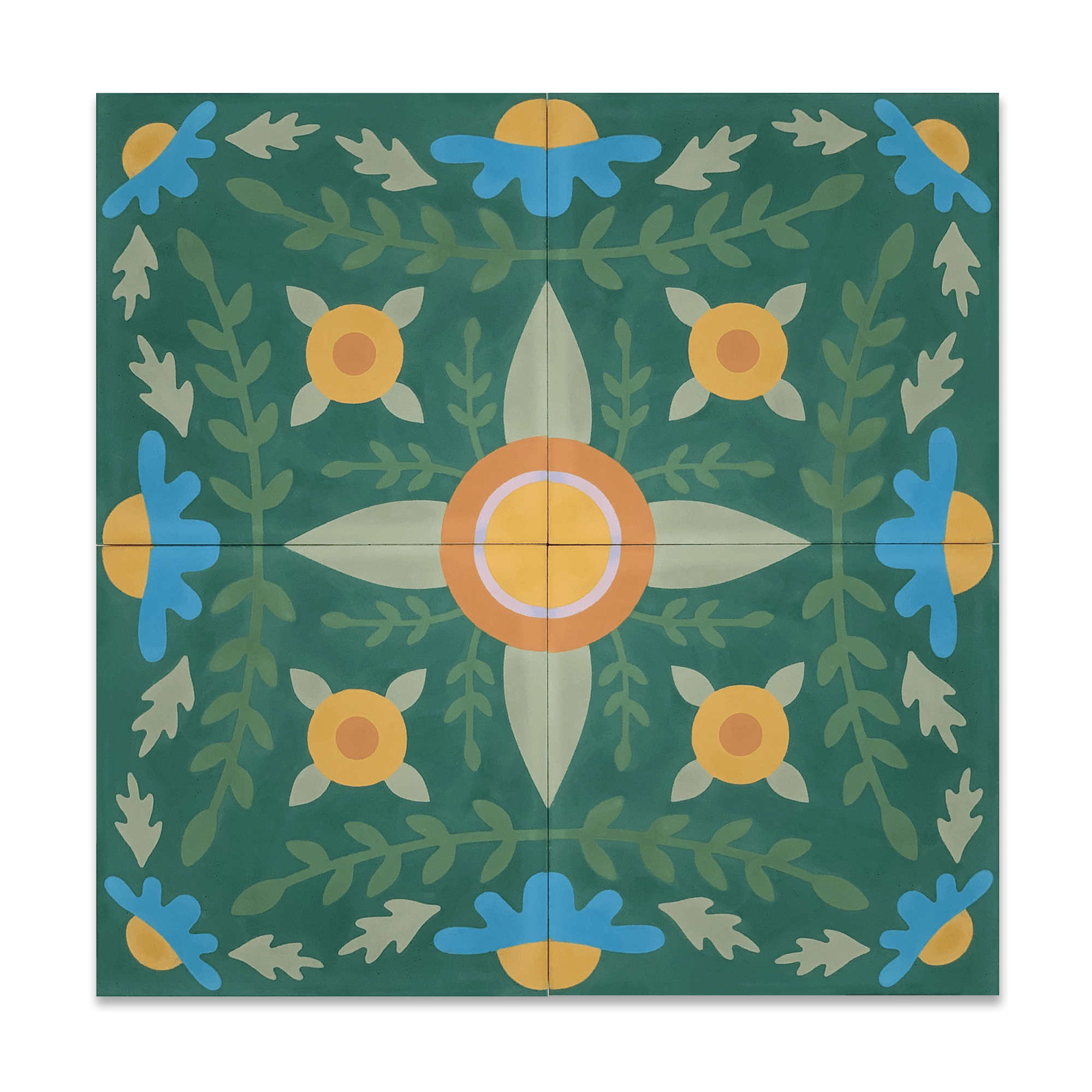 Garden x Mary Engelbreit Cement Tile 8x8 — hero image showing deep green foliage and floral design