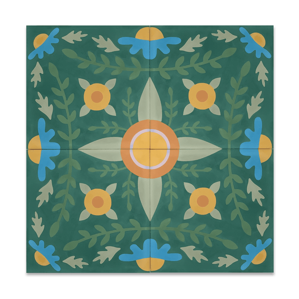 Garden x Mary Engelbreit Cement Tile 8x8 — hero image showing deep green foliage and floral design