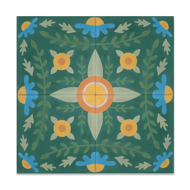 Garden x Mary Engelbreit Cement Tile 8x8 — hero image showing deep green foliage and floral design