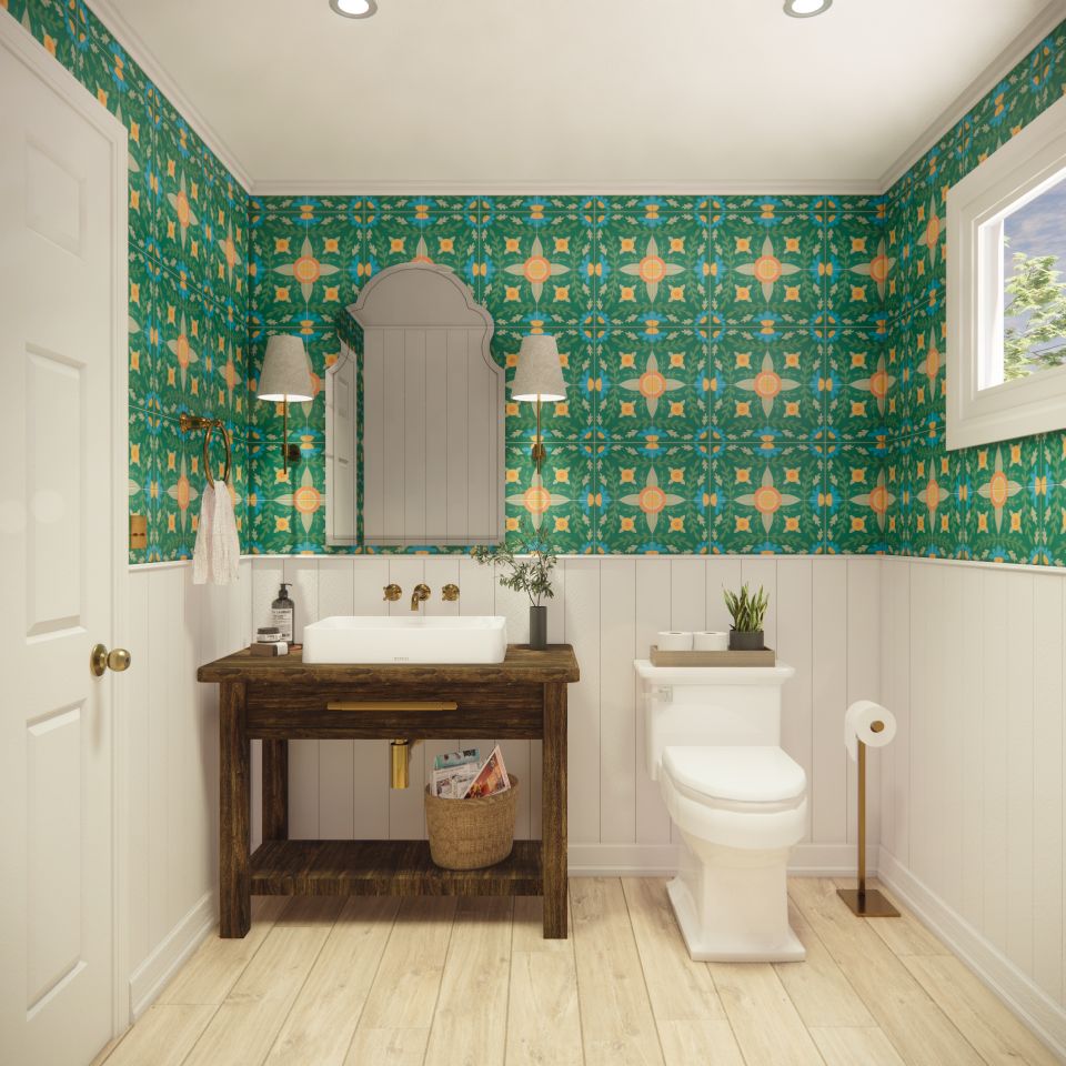 Garden x Mary Engelbreit Cement Tile 8x8 — installed kitchen backsplash