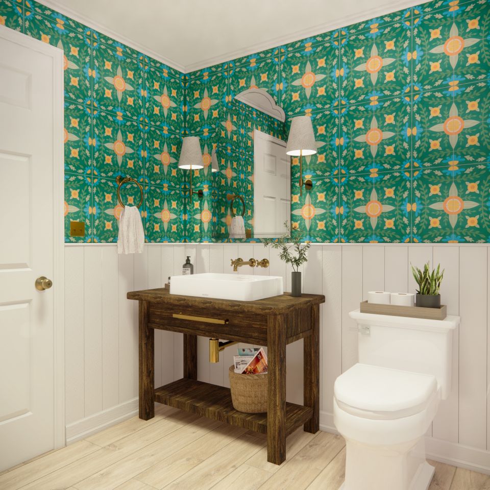Garden x Mary Engelbreit Cement Tile 8x8 — installed wall or floor in living space