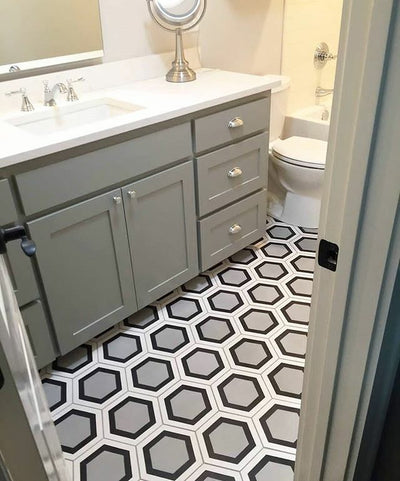 These encaustic Honeycomb 3H hexagon cement tiles are perfect for backsplashes, accent walls, and stunning floor art.
