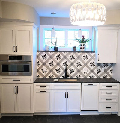 These classic Kathrine cement tiles are perfect for backsplashes, accent walls, and stunning floors.