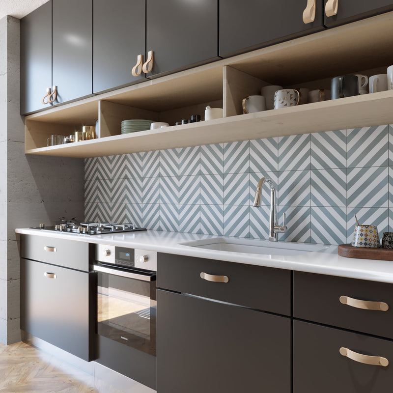 These contemporary retro Lines cement tiles are perfect for backsplashes, accent walls, and stunning floors.