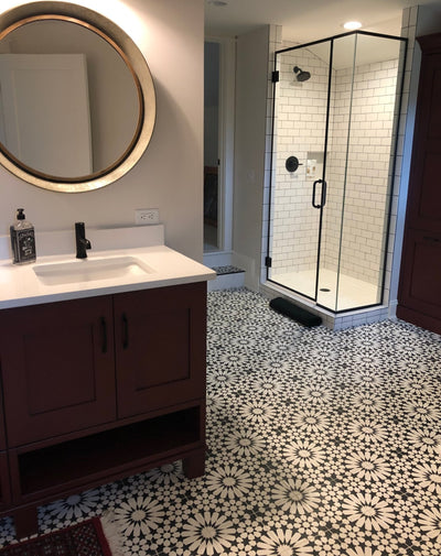 These classic Marie 1 cement tiles are perfect for backsplashes, accent walls, and stunning floors.