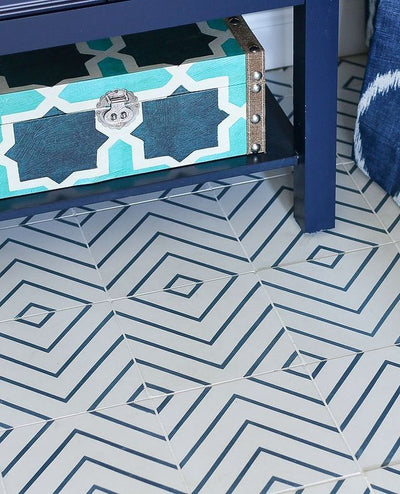 These chevron-striped Mia 4 cement tiles are perfect for backsplashes, accent walls, and stunning floors.