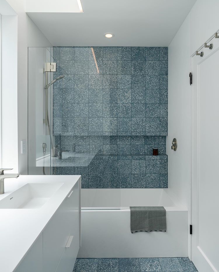 Mother of Pearl Terrazzo Tile: 8” x 8” - LiLi Tile bathroom 
