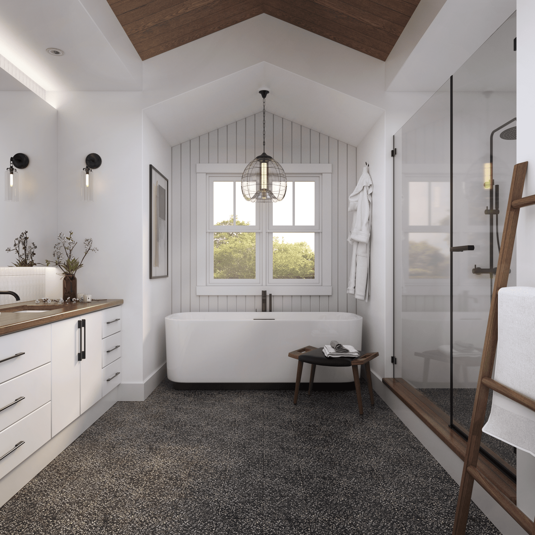 Mother of Pearl Terrazzo Tile: 8” x 8” - LiLi Tile bathroom 