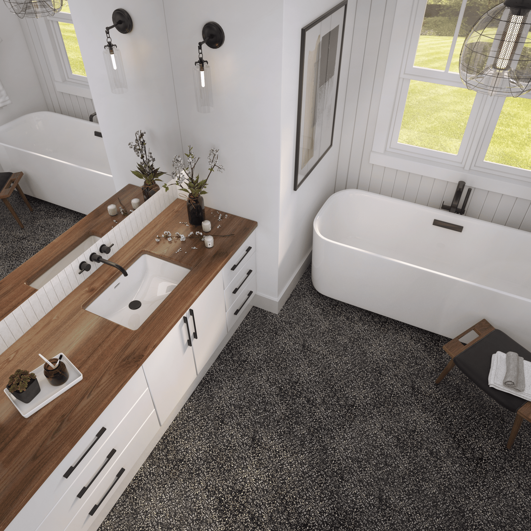 Mother of Pearl Terrazzo Tile: 8” x 8” - LiLi Tile bathroom 