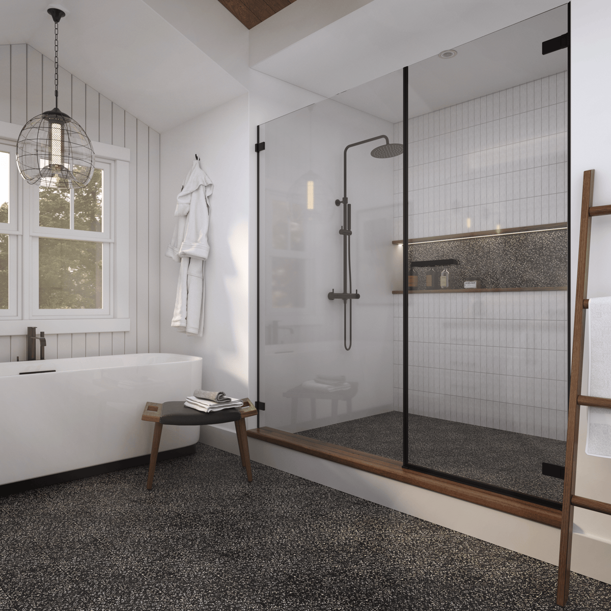 Mother of Pearl Terrazzo Tile: 8” x 8” - LiLi Tile bathroom 