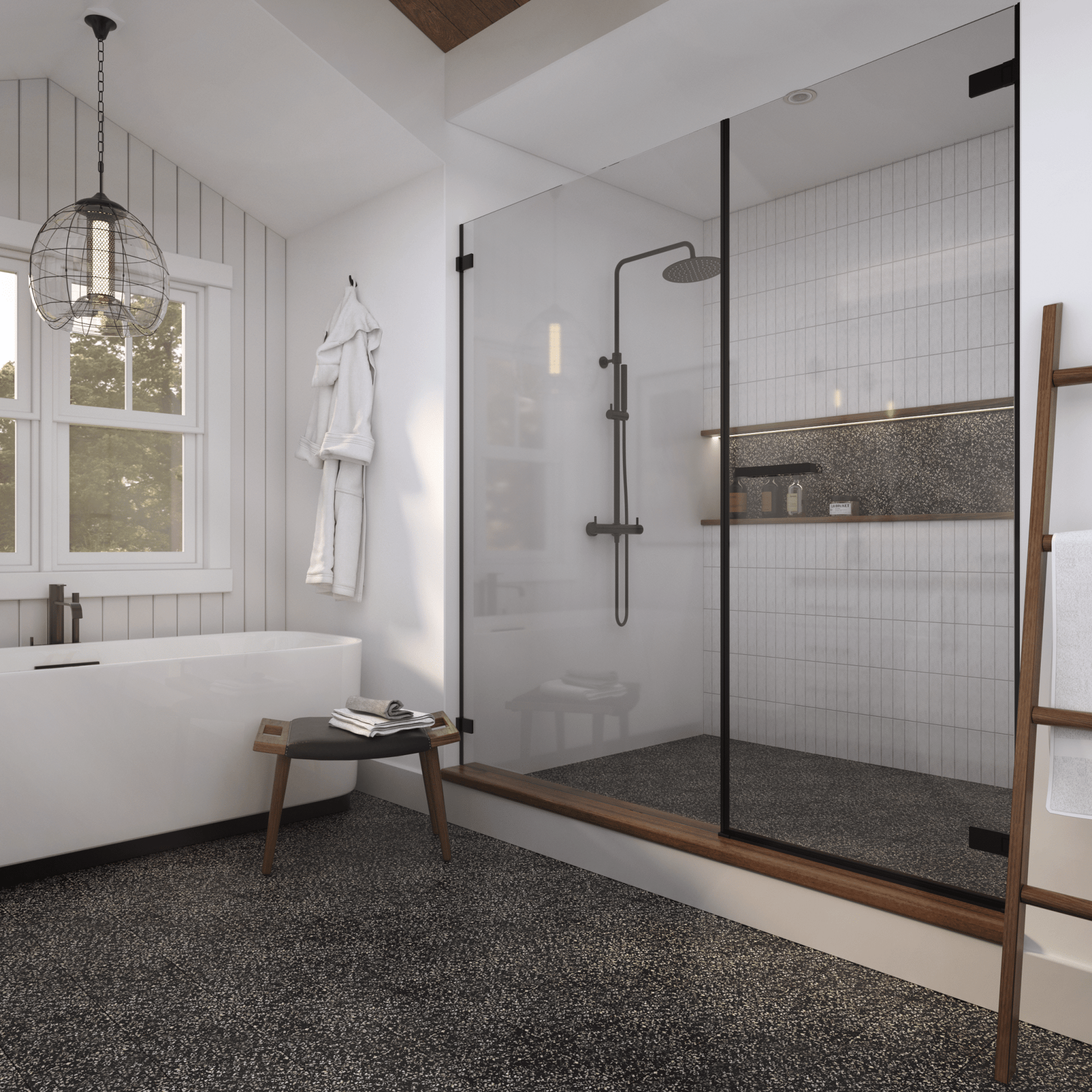 Mother of Pearl Terrazzo Tile: 8” x 8” - LiLi Tile bathroom 