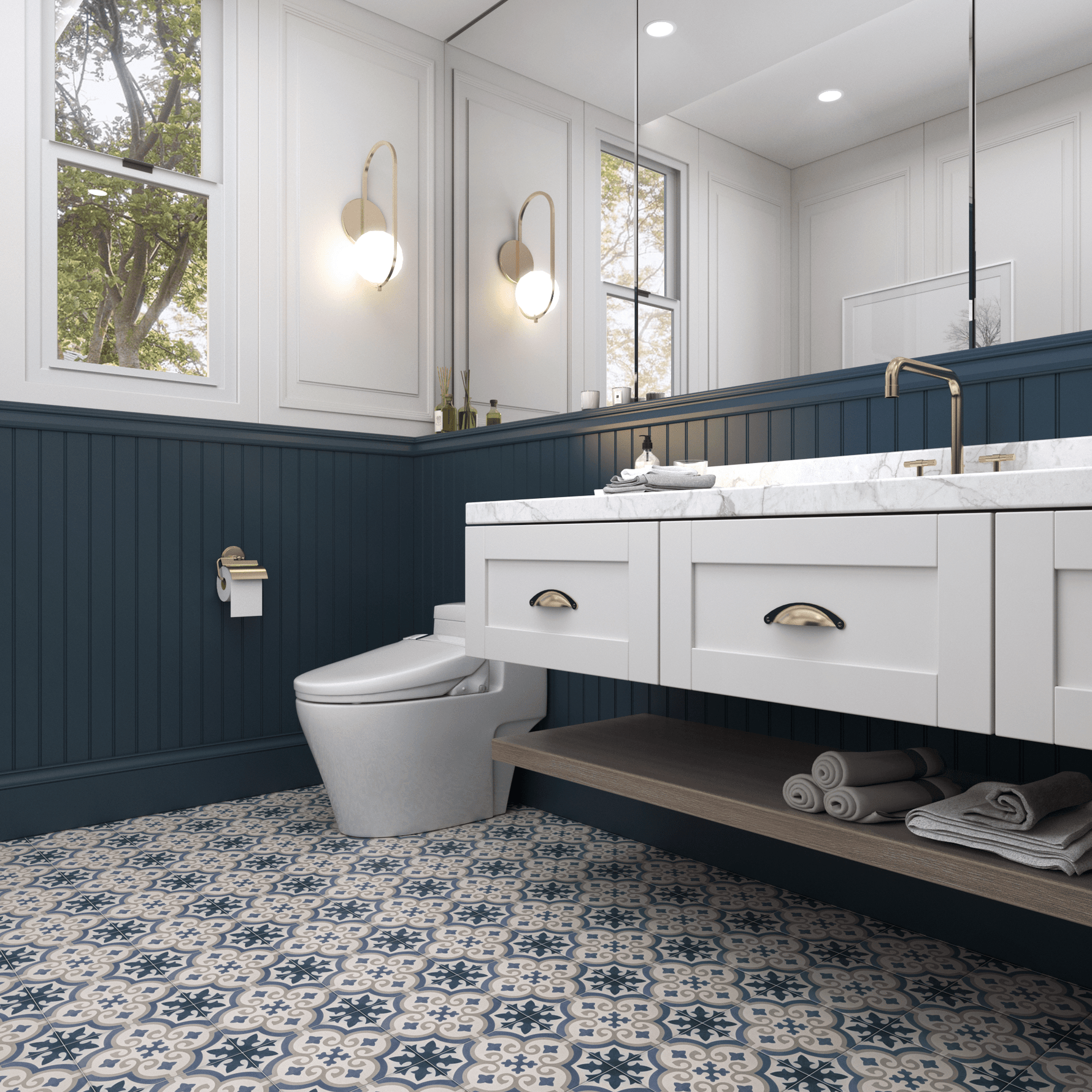 Nora Tile: 6” x 6” - LiLi Tile bathroom 