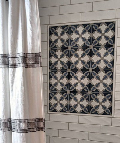 These sophisticated Paris 5 cement tiles are perfect for backsplashes, accent walls, and stunning floors.